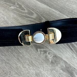 SONIA 90s Vintage Black Suede Leather Belt Gold Hardware Made in USA